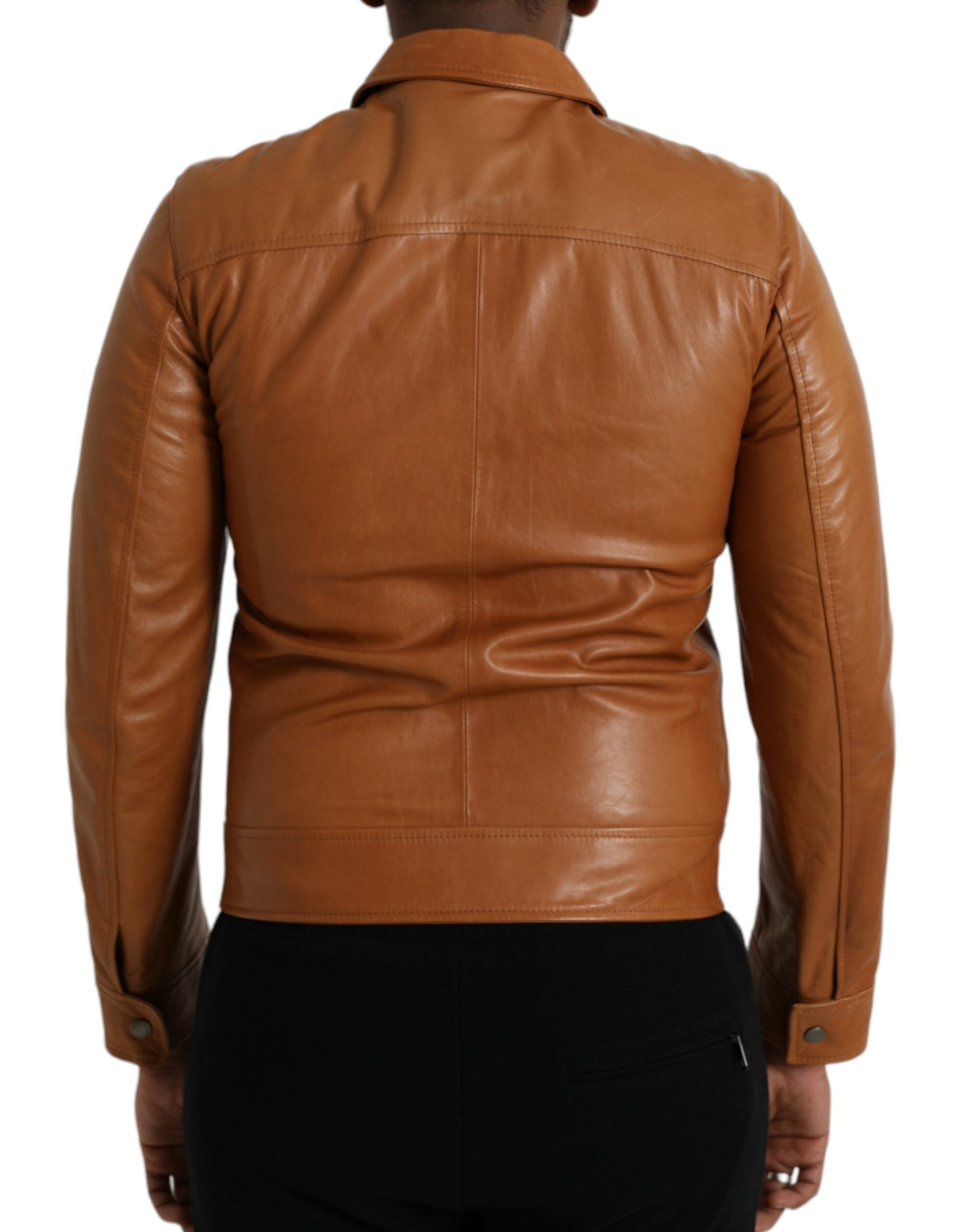Dolce & Gabbana Brown Lamb Leather Full Zip Blouson Men's Jacket