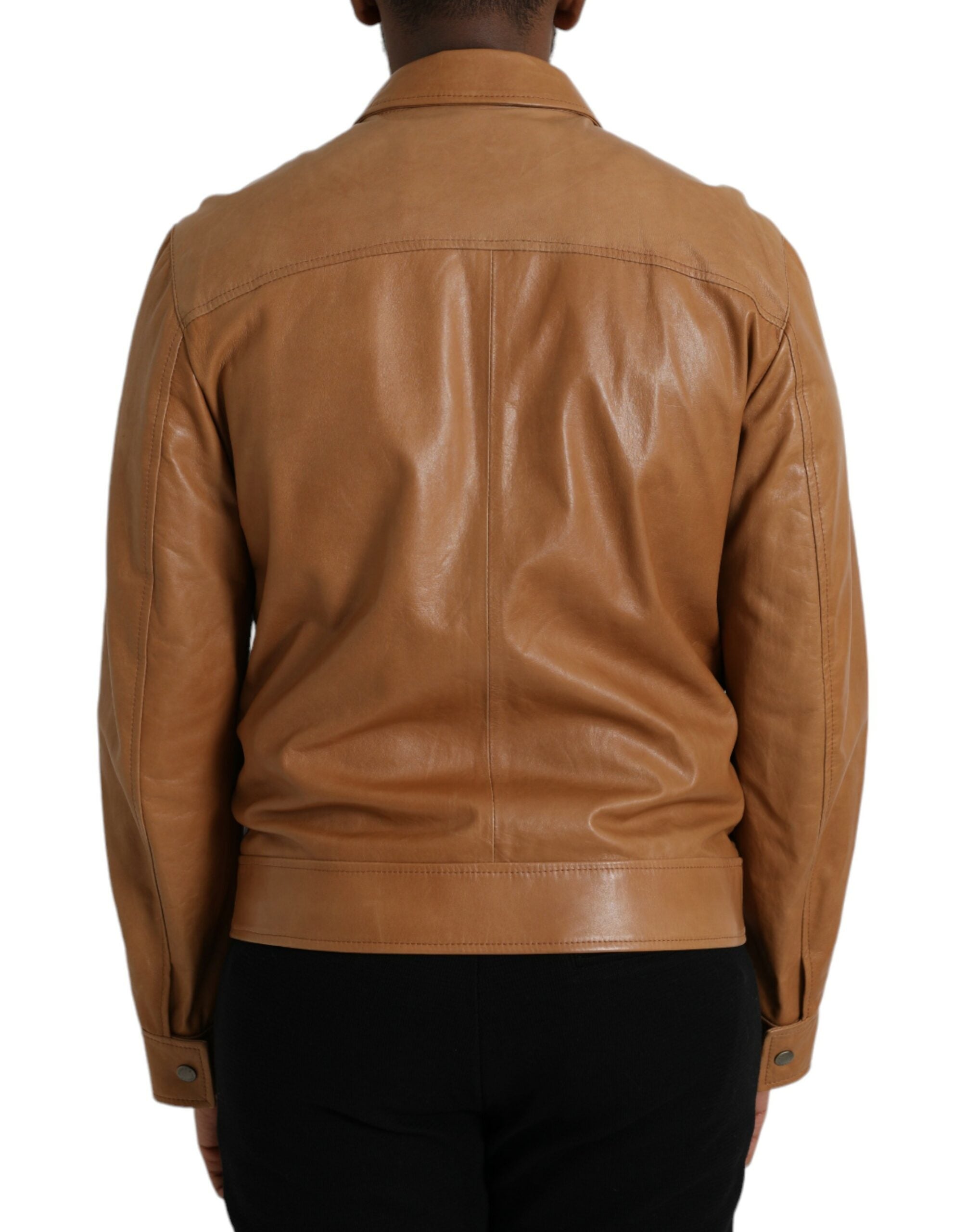 Dolce & Gabbana Brown Lamb Leather Full Zip Blouson Men's Jacket