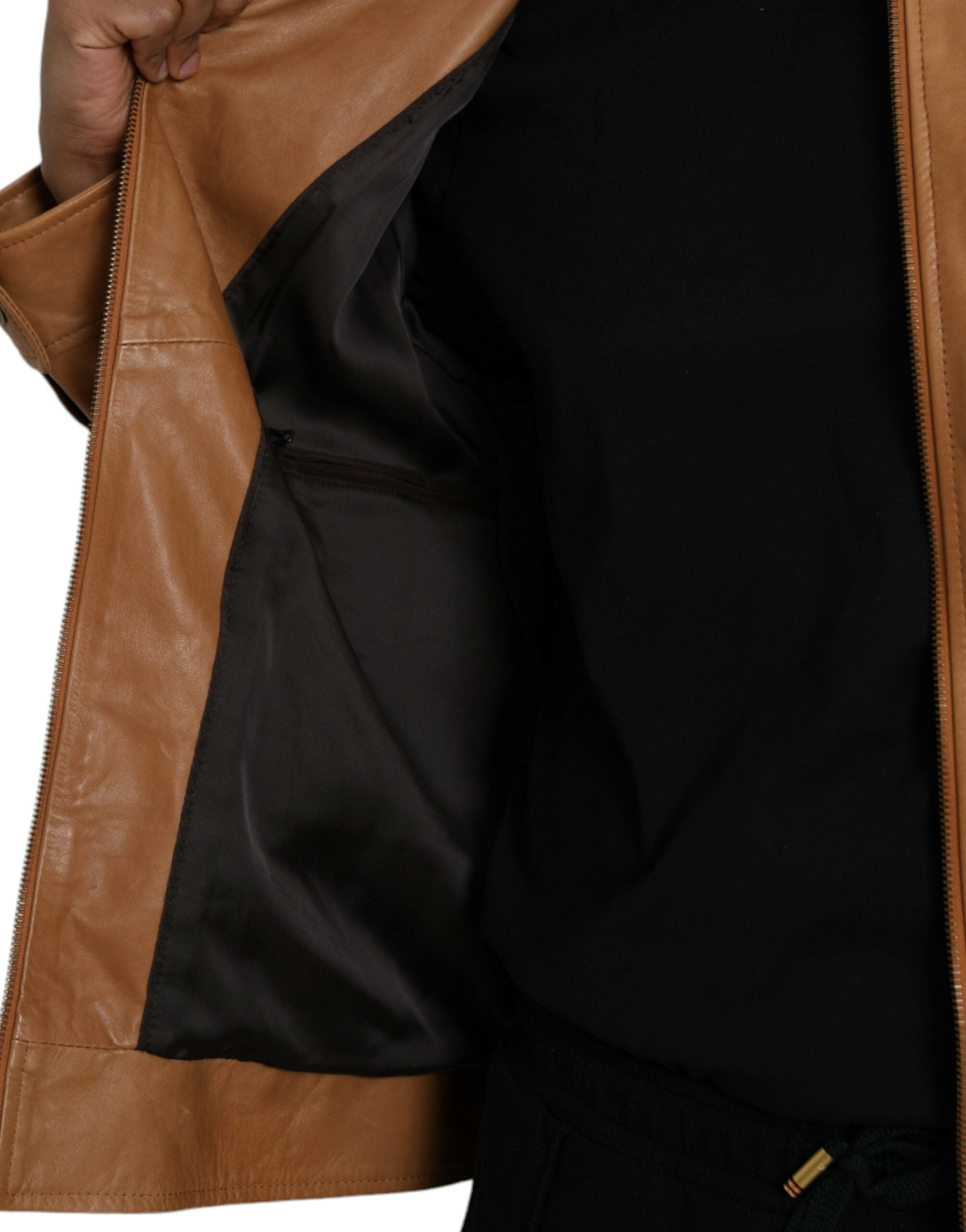 Dolce & Gabbana Brown Lamb Leather Full Zip Blouson Men's Jacket