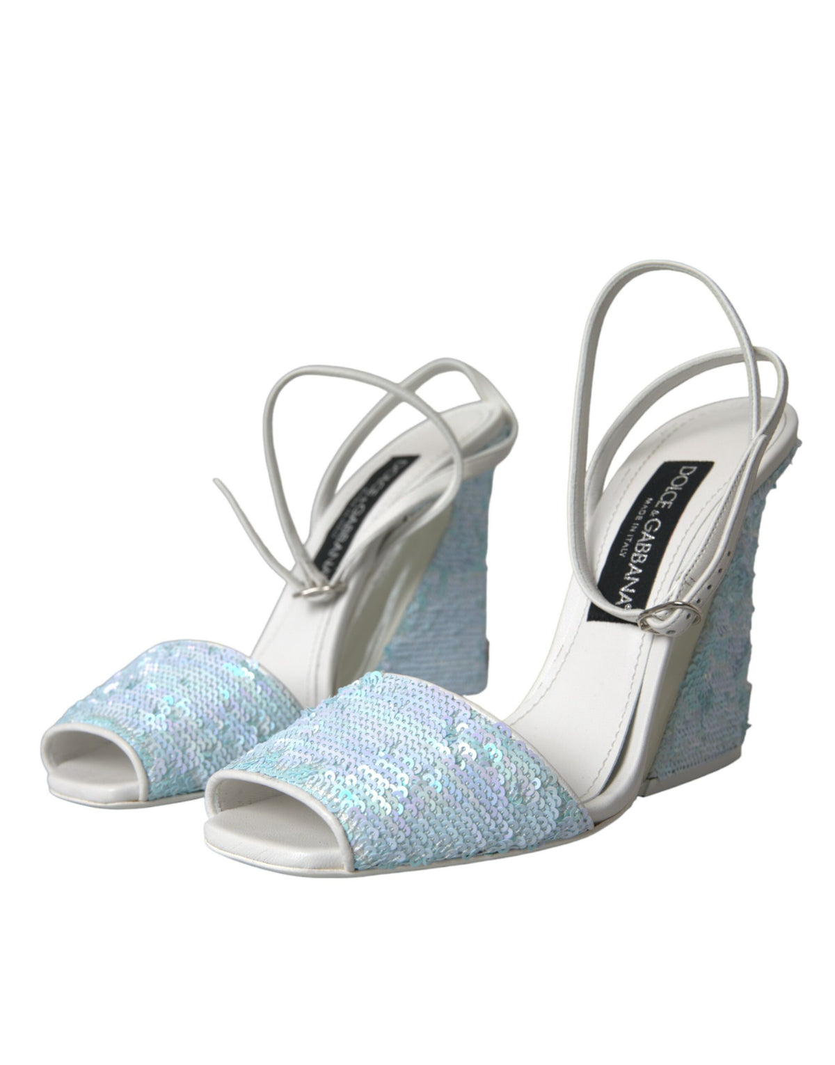 Dolce & Gabbana Light Blue Sequin Ankle Strap Sandals Women's Shoes