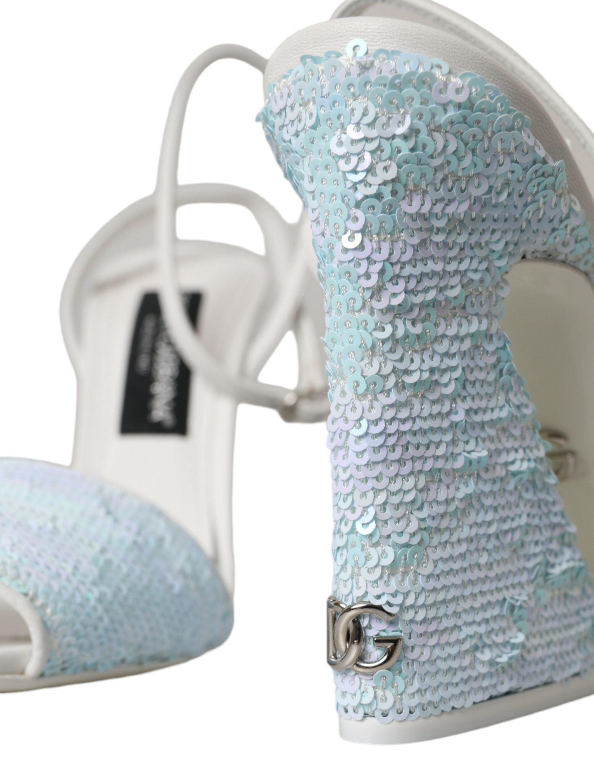 Dolce & Gabbana Light Blue Sequin Ankle Strap Sandals Women's Shoes