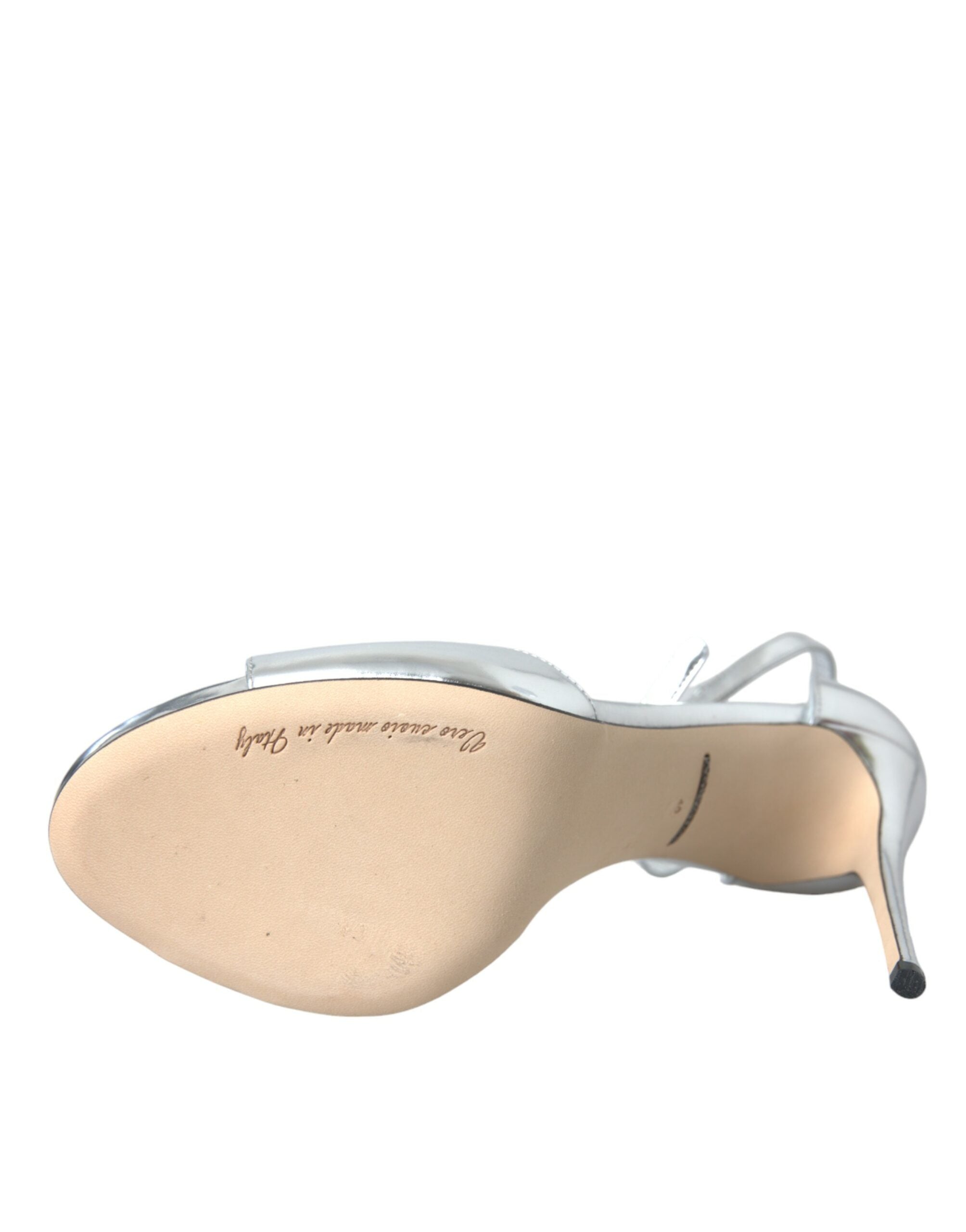 Dolce & Gabbana Silver KEIRA Leather Heels Sandals Women's Shoes