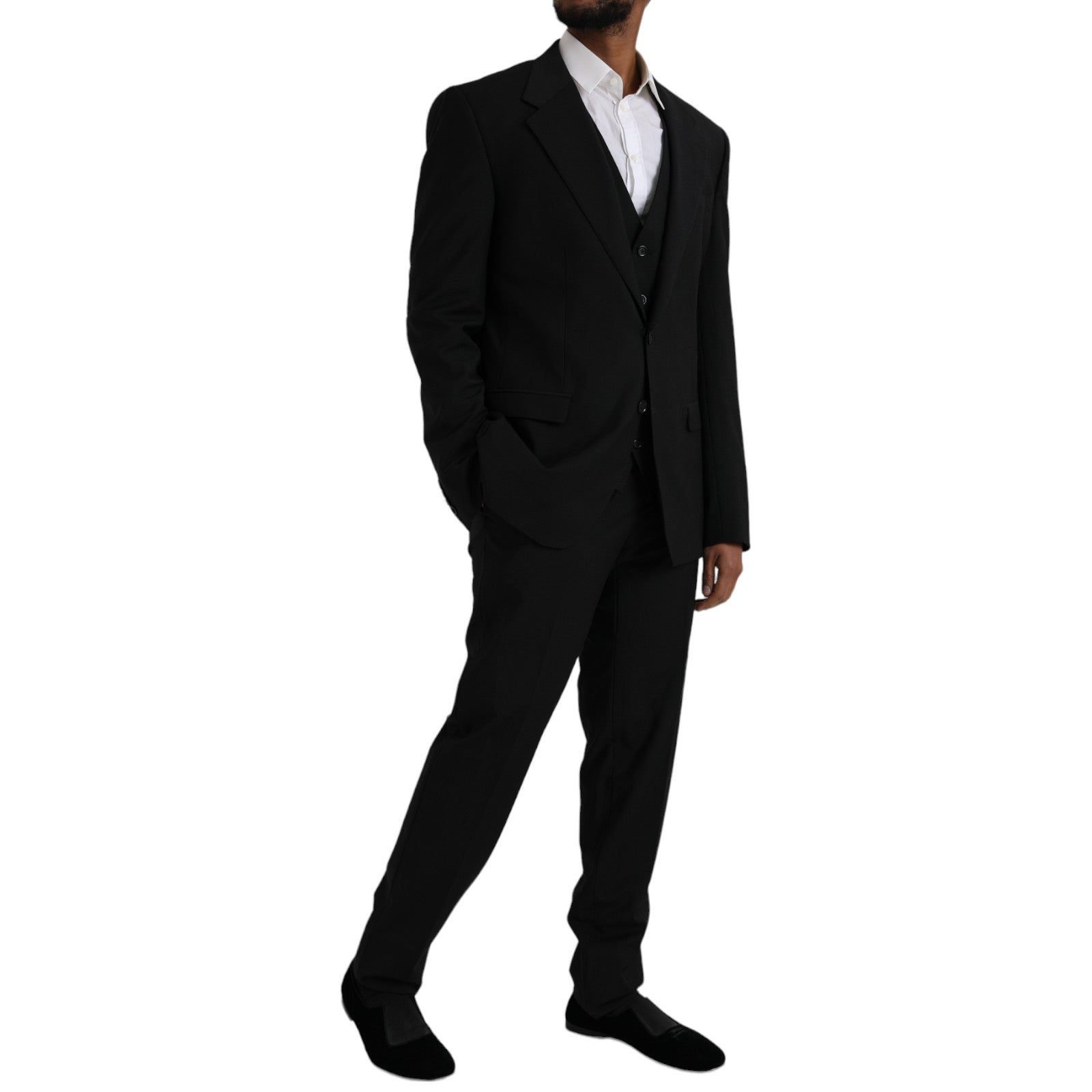 Dolce & Gabbana Black Polyester STAFF Formal 3 Piece Men's Suit