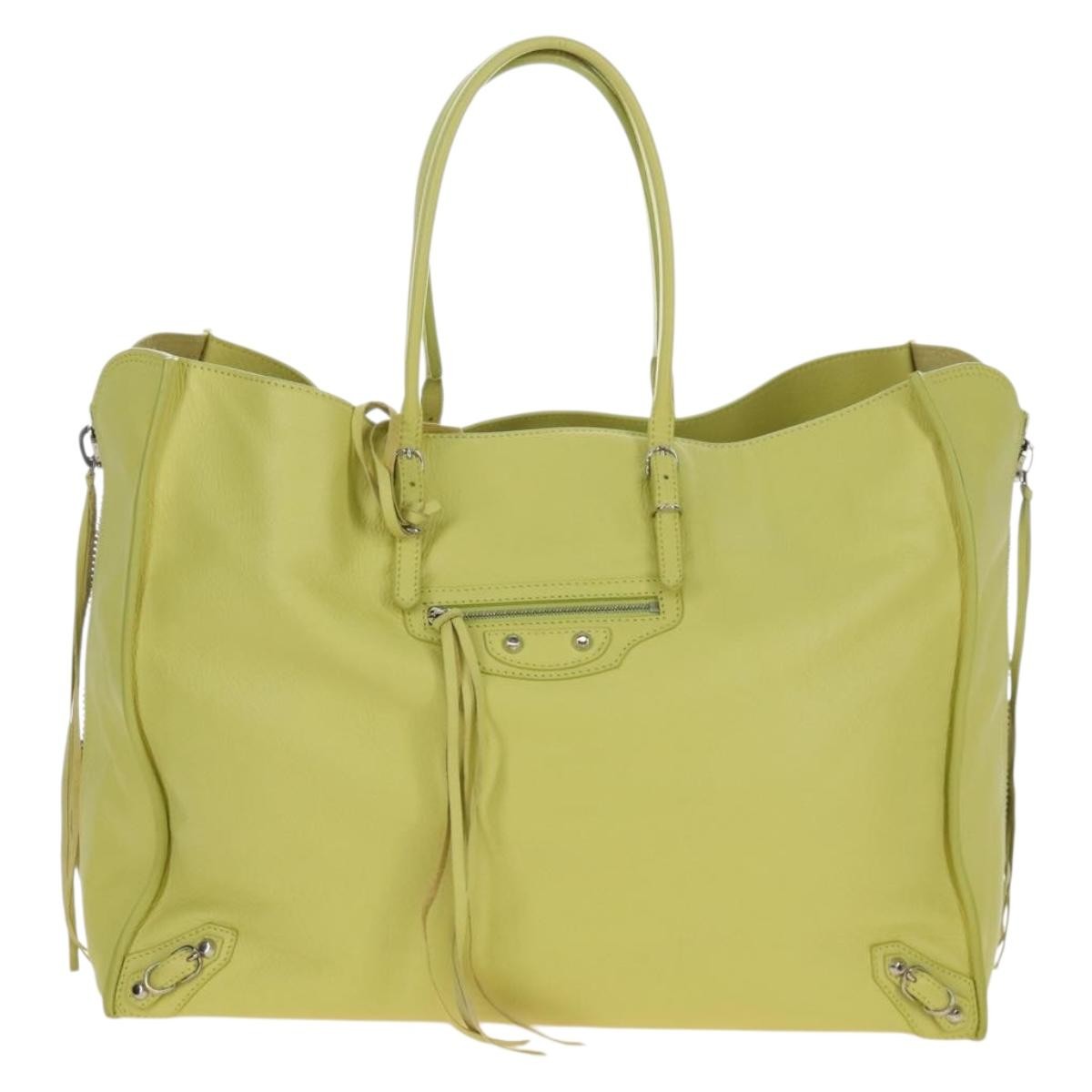 Balenciaga Papier A4 Zip Around Classic Studs Leather Yellow Leather Handbag (Pre-Owned)