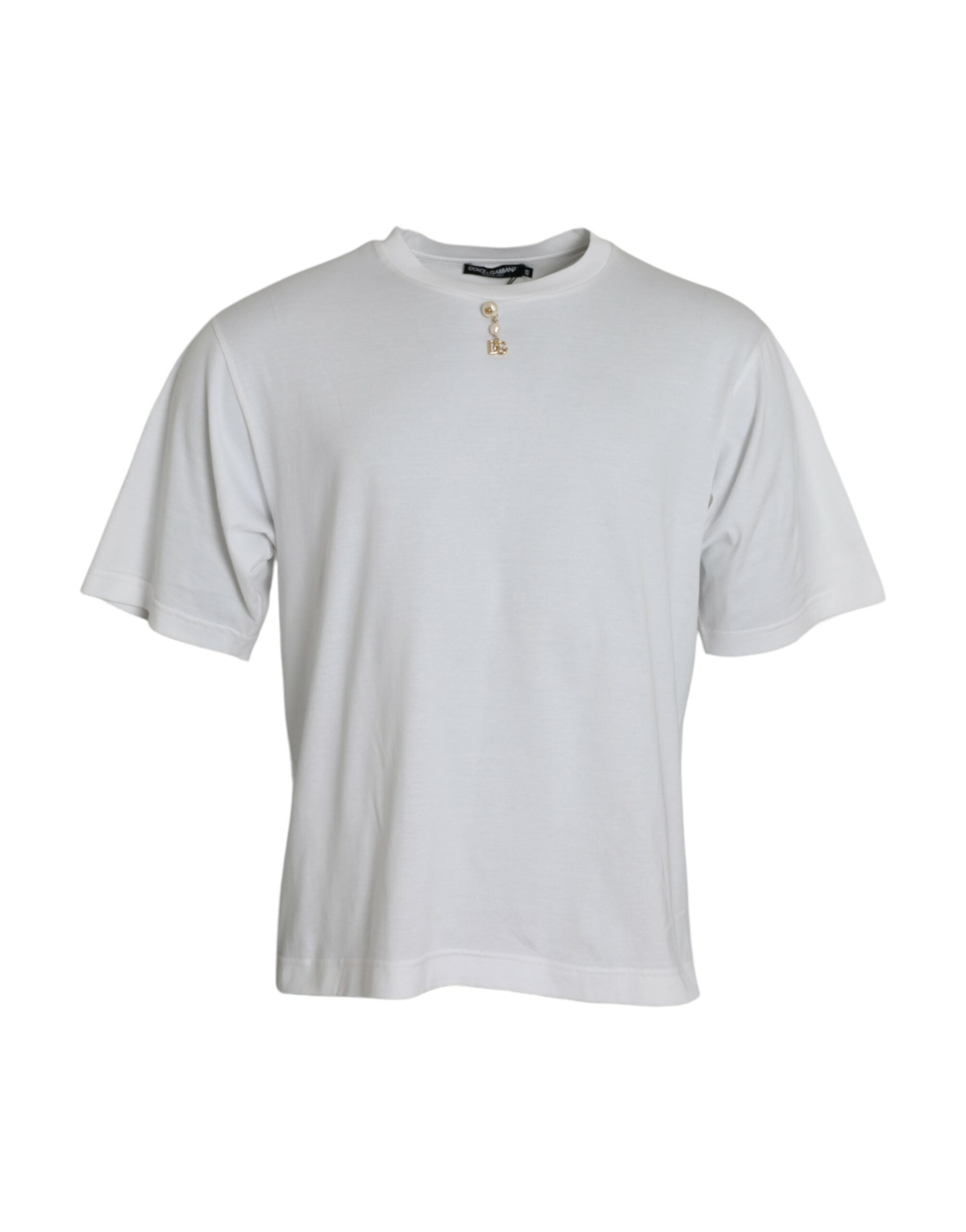 Dolce & Gabbana White Embellished Cotton Crew Neck Men's T-shirt