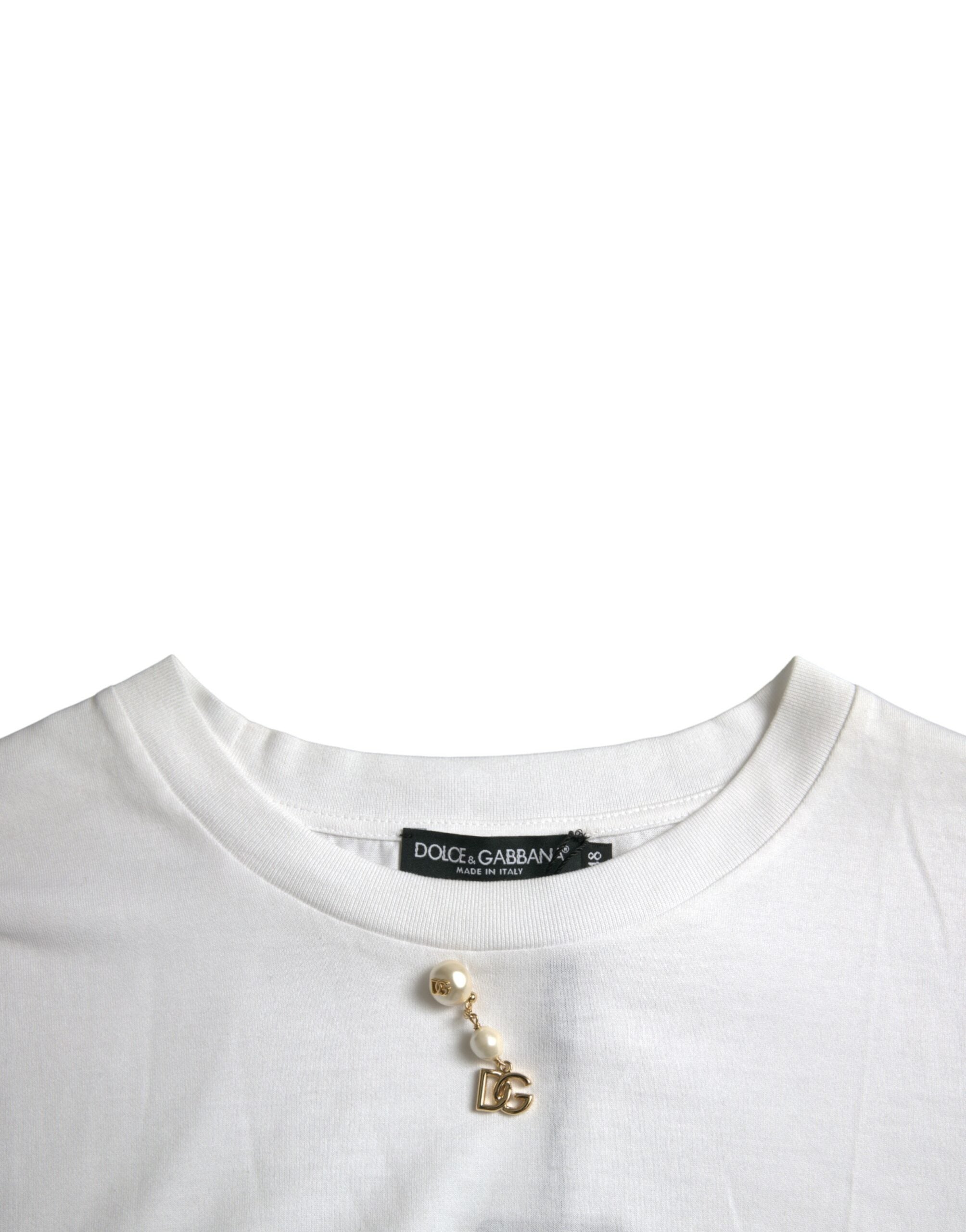 Dolce & Gabbana White Embellished Cotton Crew Neck Men's T-shirt