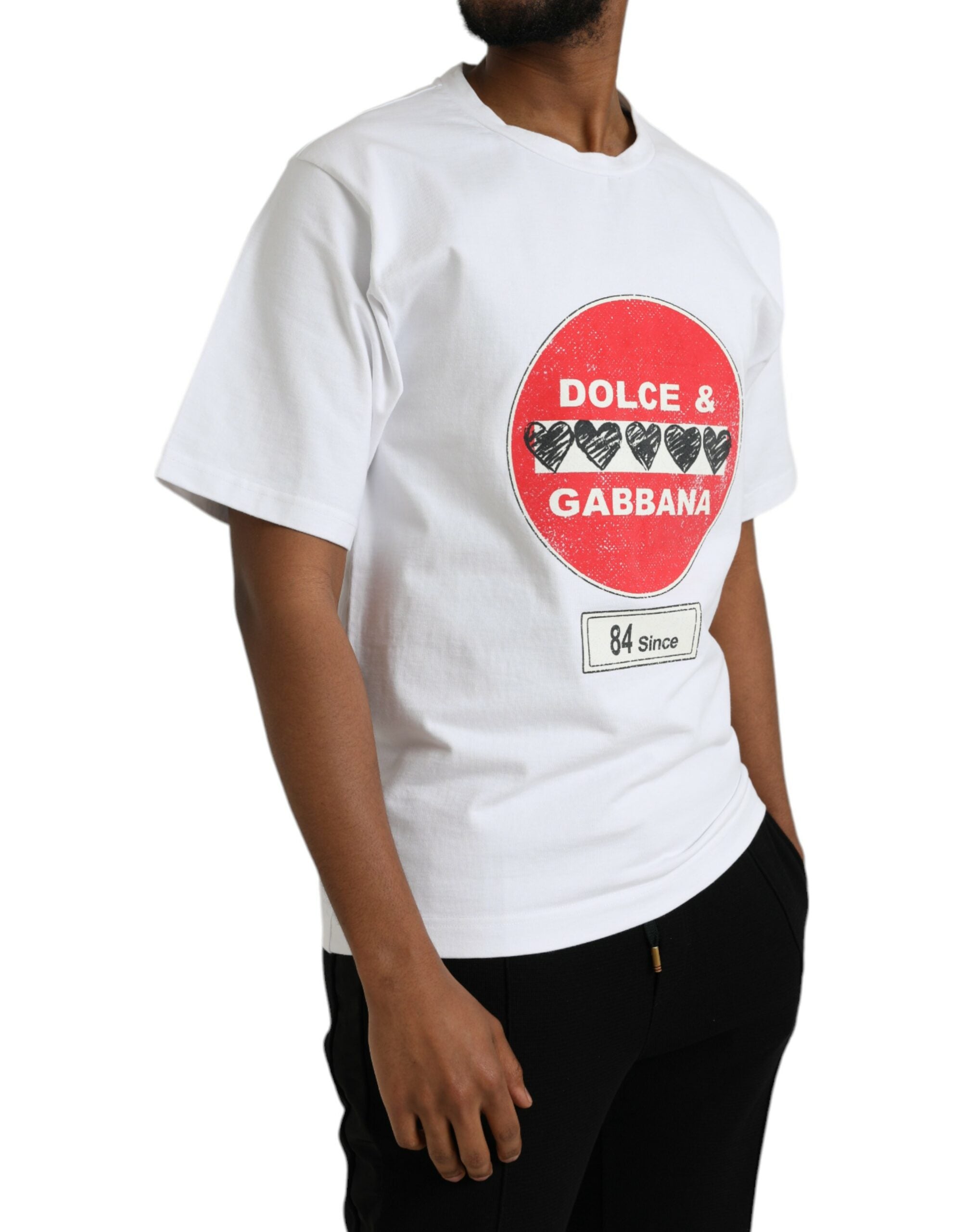 Dolce & Gabbana White Amor Heart Cotton Crewneck Short Sleeve Men's T-shirt