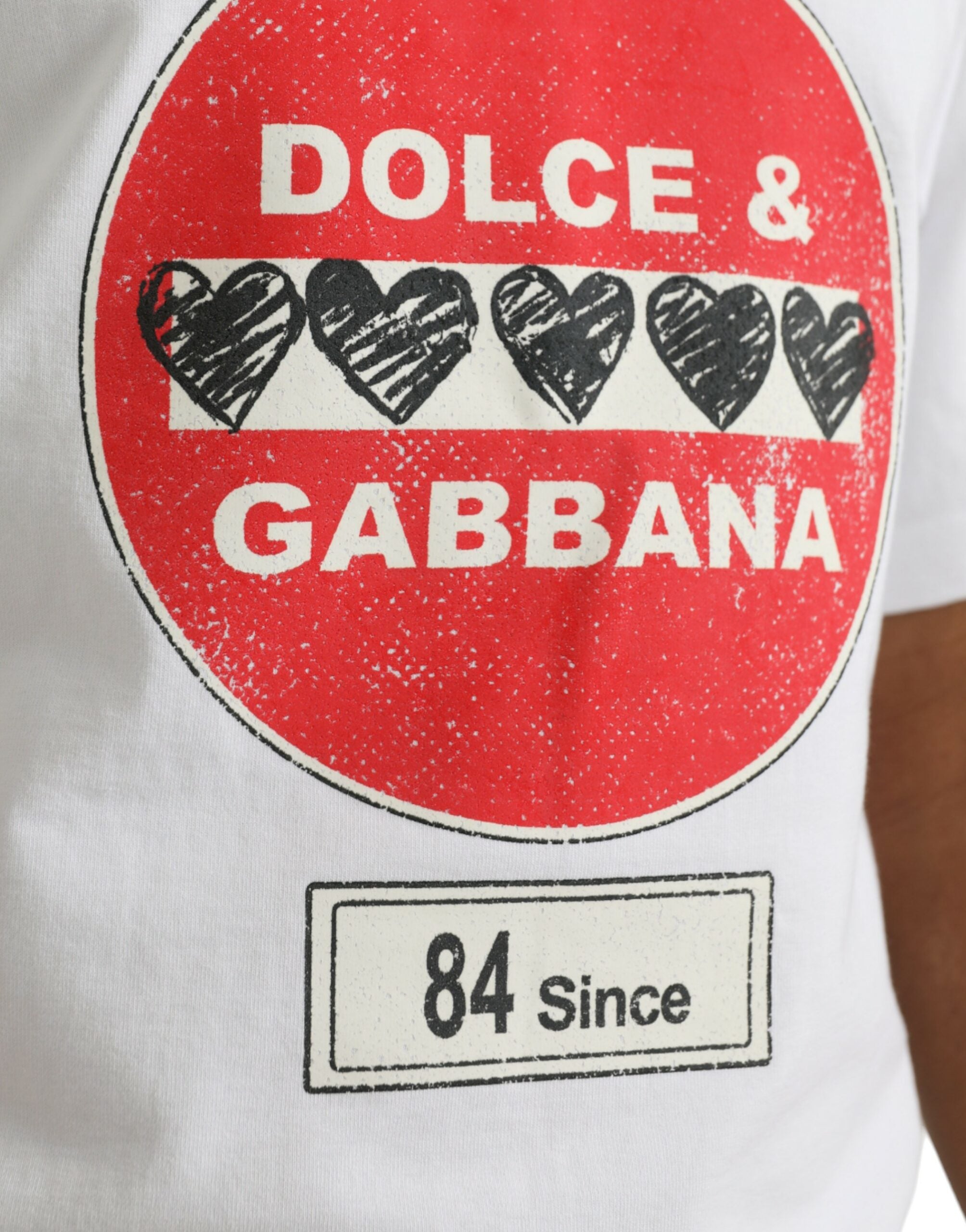 Dolce & Gabbana White Amor Heart Cotton Crewneck Short Sleeve Men's T-shirt