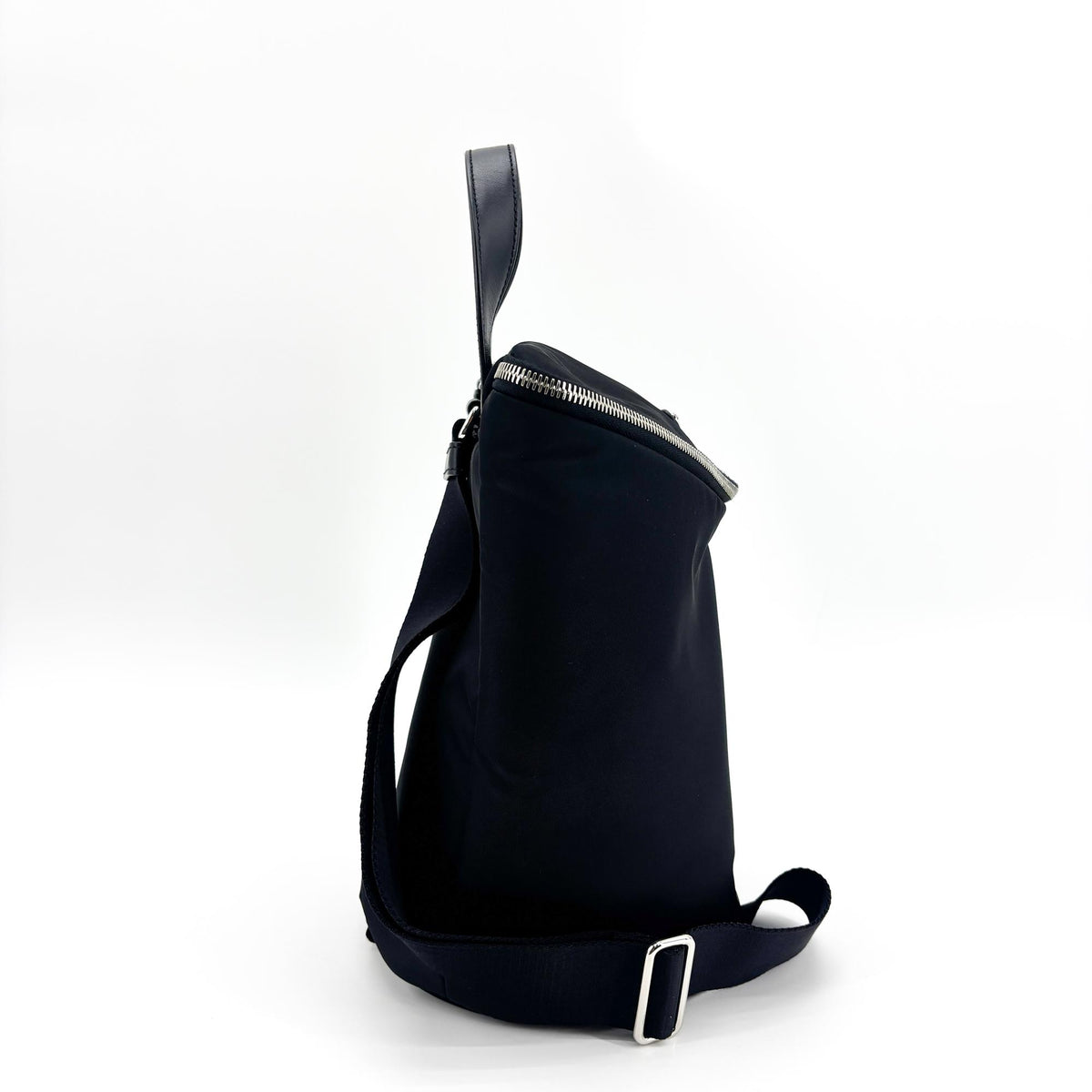Prada Triangle Zip Sling Re-Nylon With Leather Black Nylon Backpack Bag (Pre-Owned)