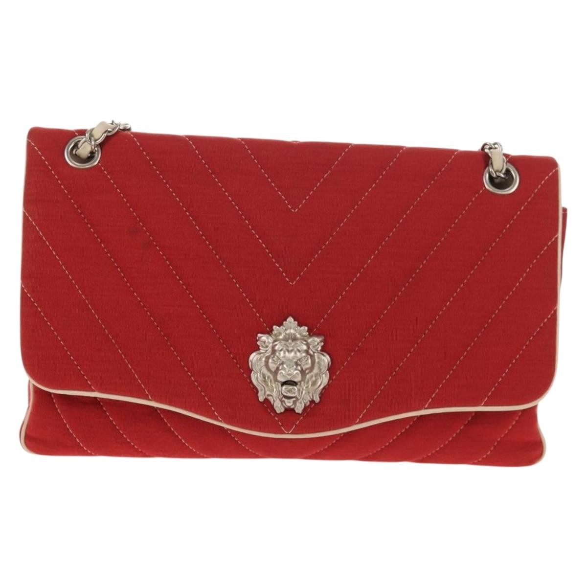 Chanel Leo Lion Flap Chevron Jersey Red Cotton Shoulder Bag Bag (Pre-Owned)