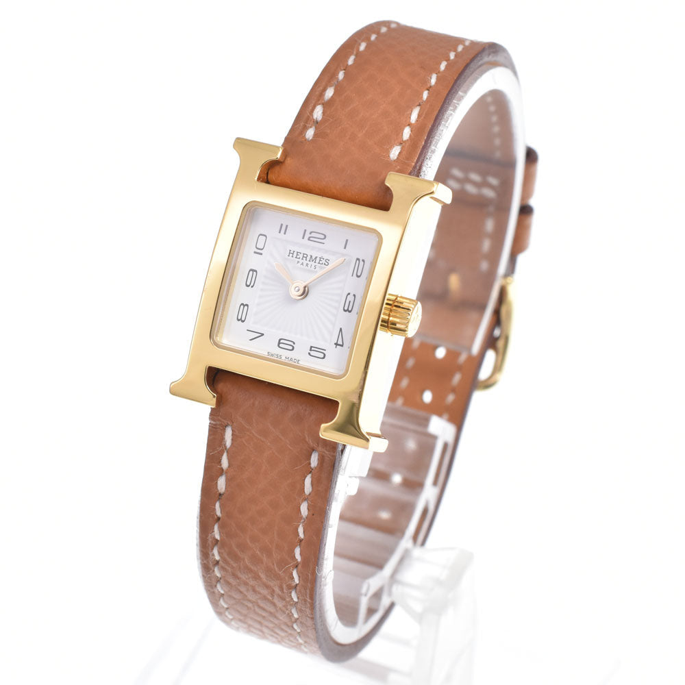 Hermes Heure H Quartz Plated Metal And Leather Watch (Pre-Owned)