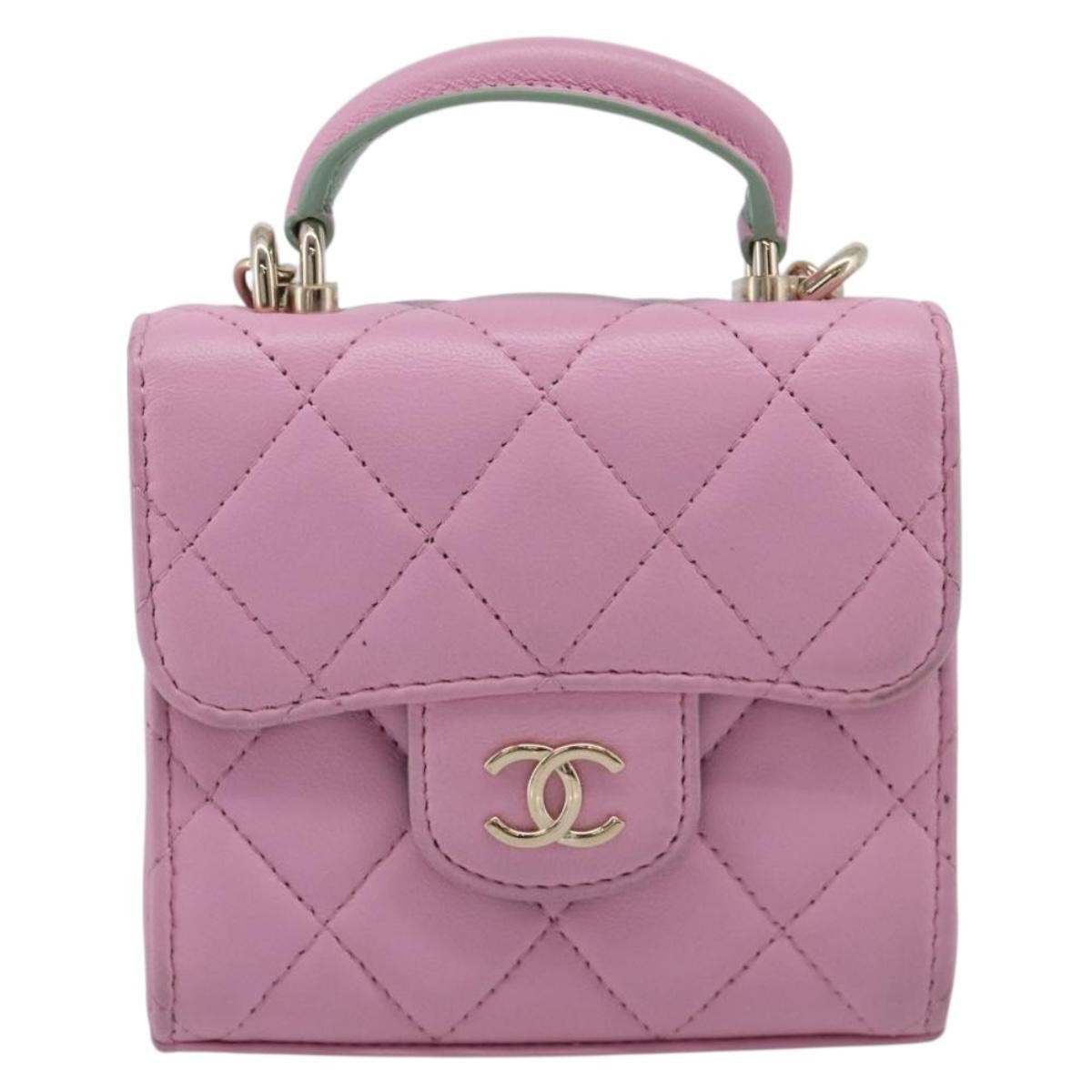 Chanel Square Classic Flap Top Handle Clutch With Chain Quilted Lambskin Pink Leather Clutche & Pouche Bag (Pre-Owned)