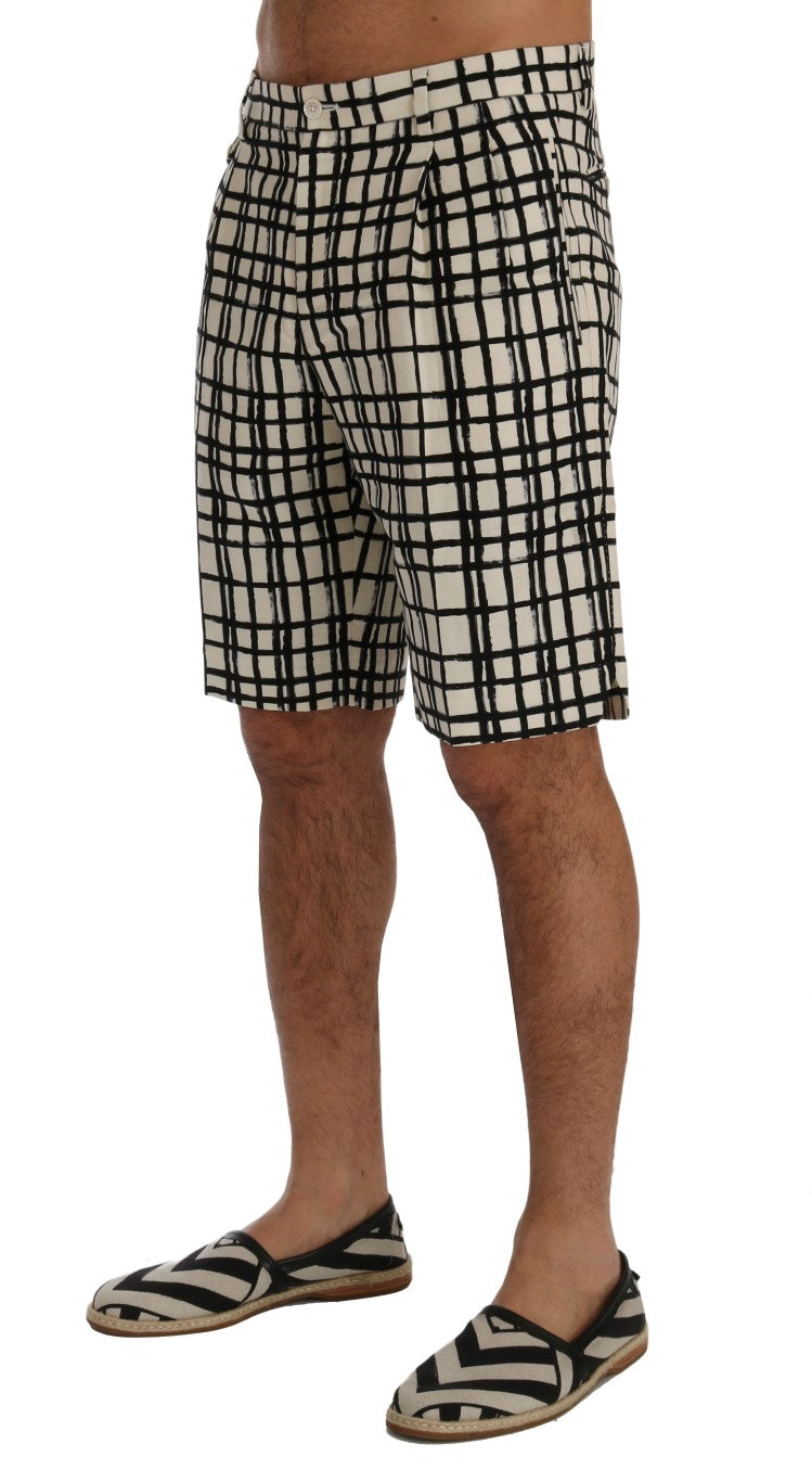 Dolce & Gabbana White Black Striped Casual Men's Shorts