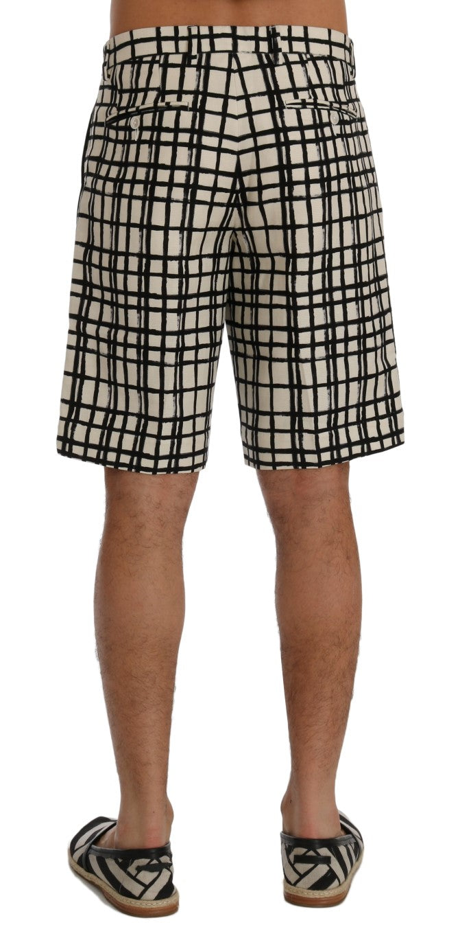 Dolce & Gabbana White Black Striped Casual Men's Shorts