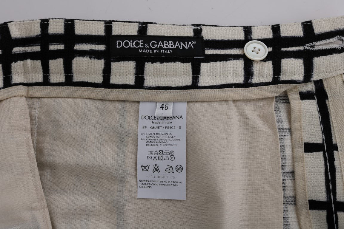 Dolce & Gabbana White Black Striped Casual Men's Shorts