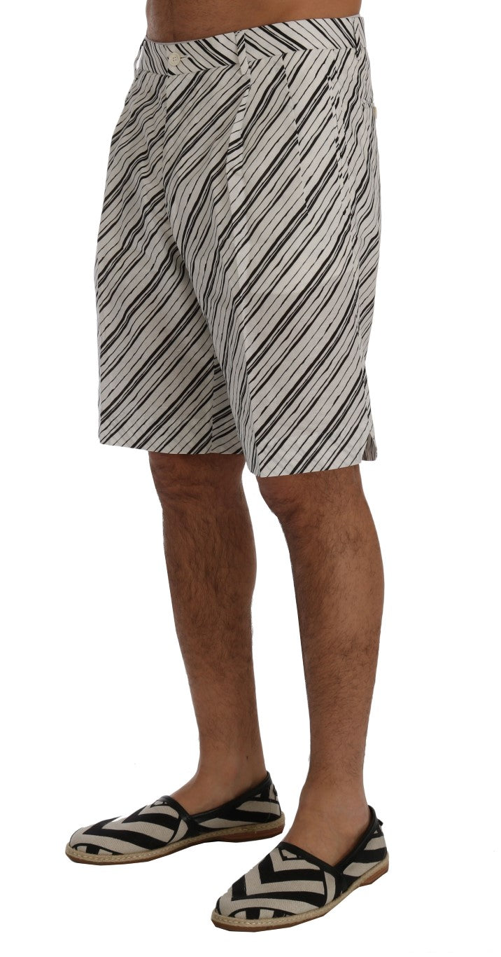 Dolce & Gabbana White Black Striped Casual Men's Shorts