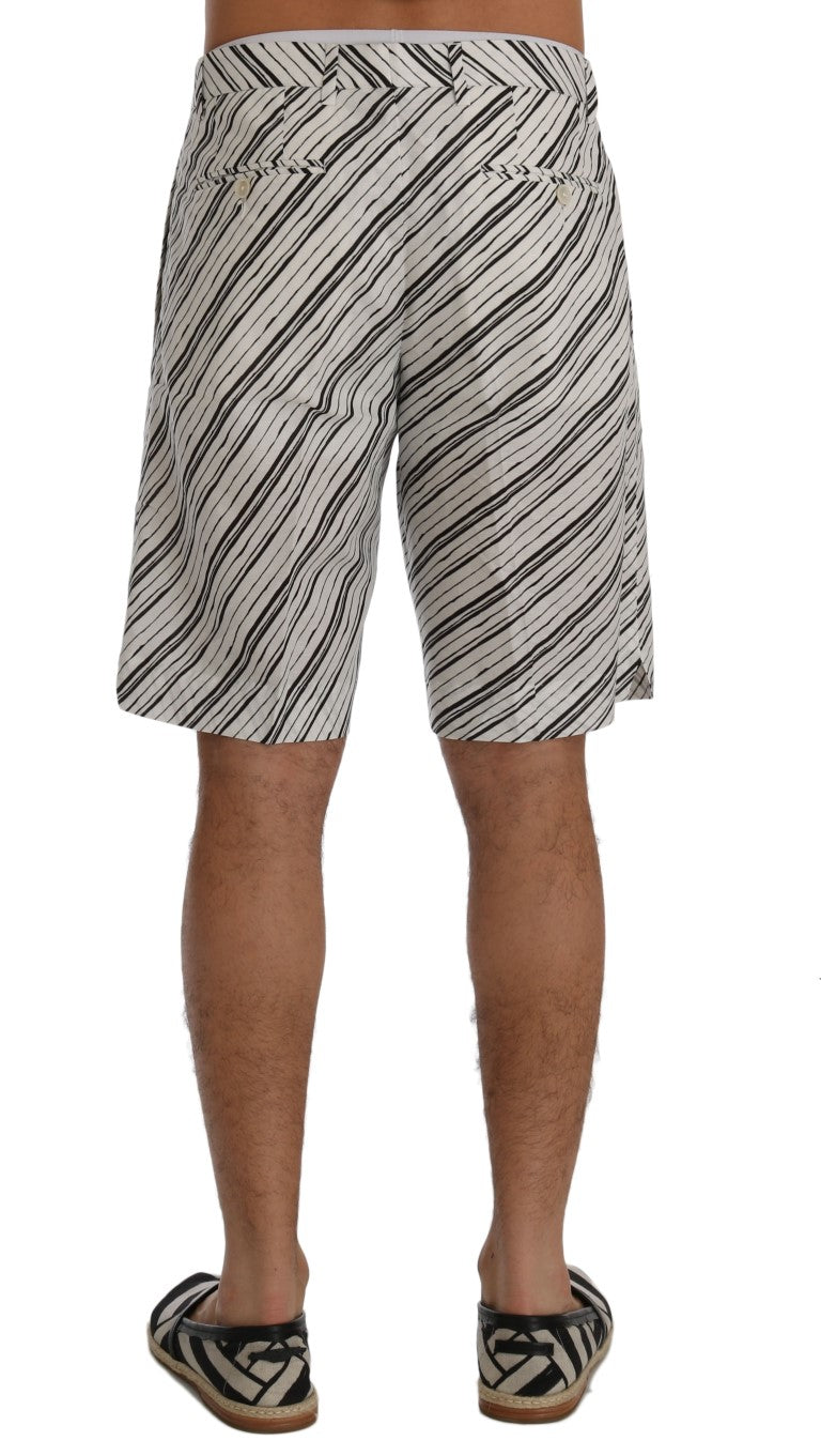 Dolce & Gabbana White Black Striped Casual Men's Shorts