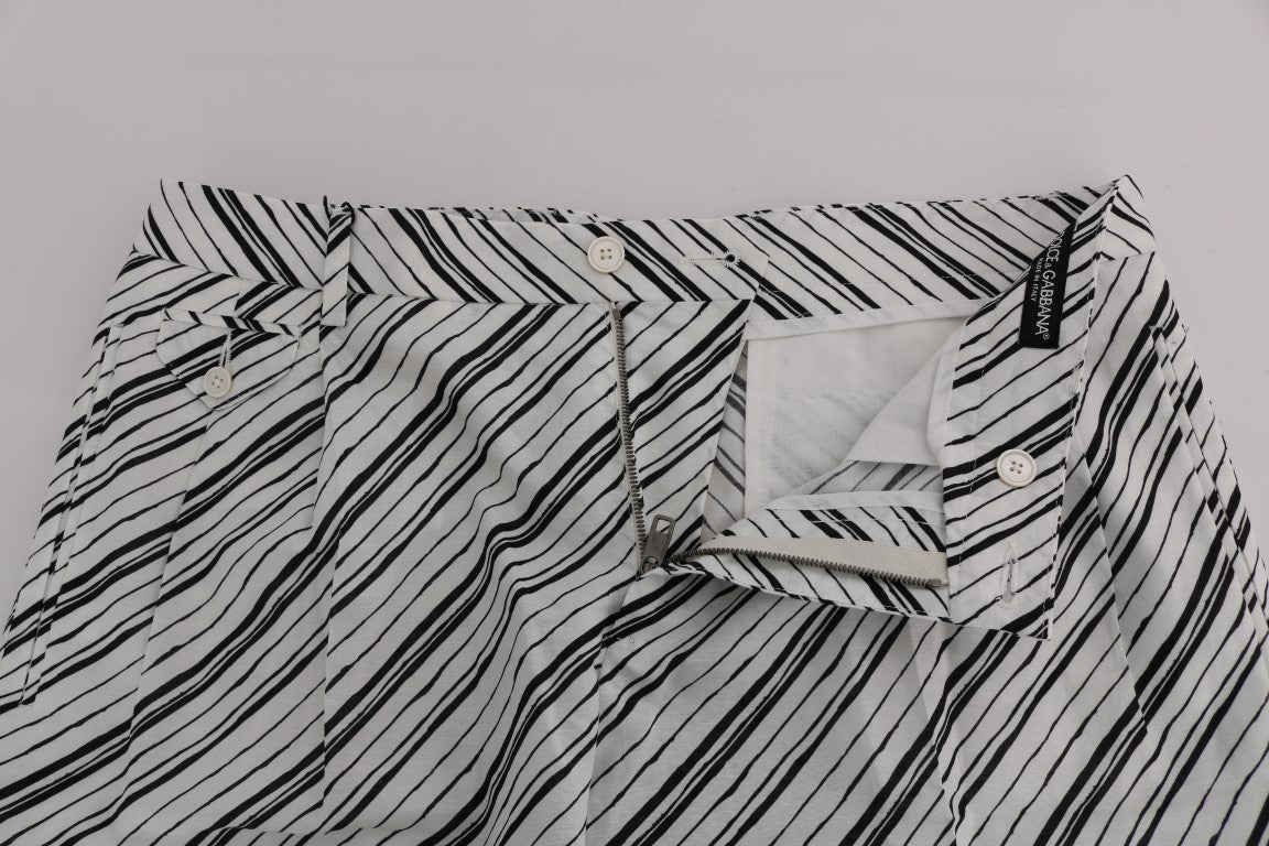 Dolce & Gabbana White Black Striped Casual Men's Shorts