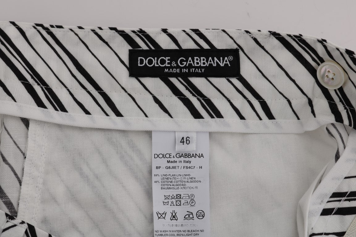 Dolce & Gabbana White Black Striped Casual Men's Shorts