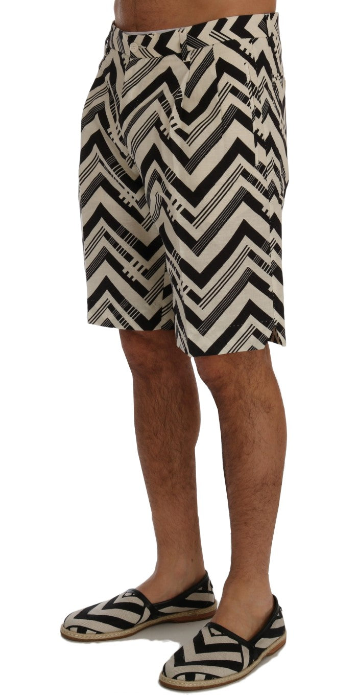 Dolce & Gabbana White Black Striped Cotton Linen Men's Shorts