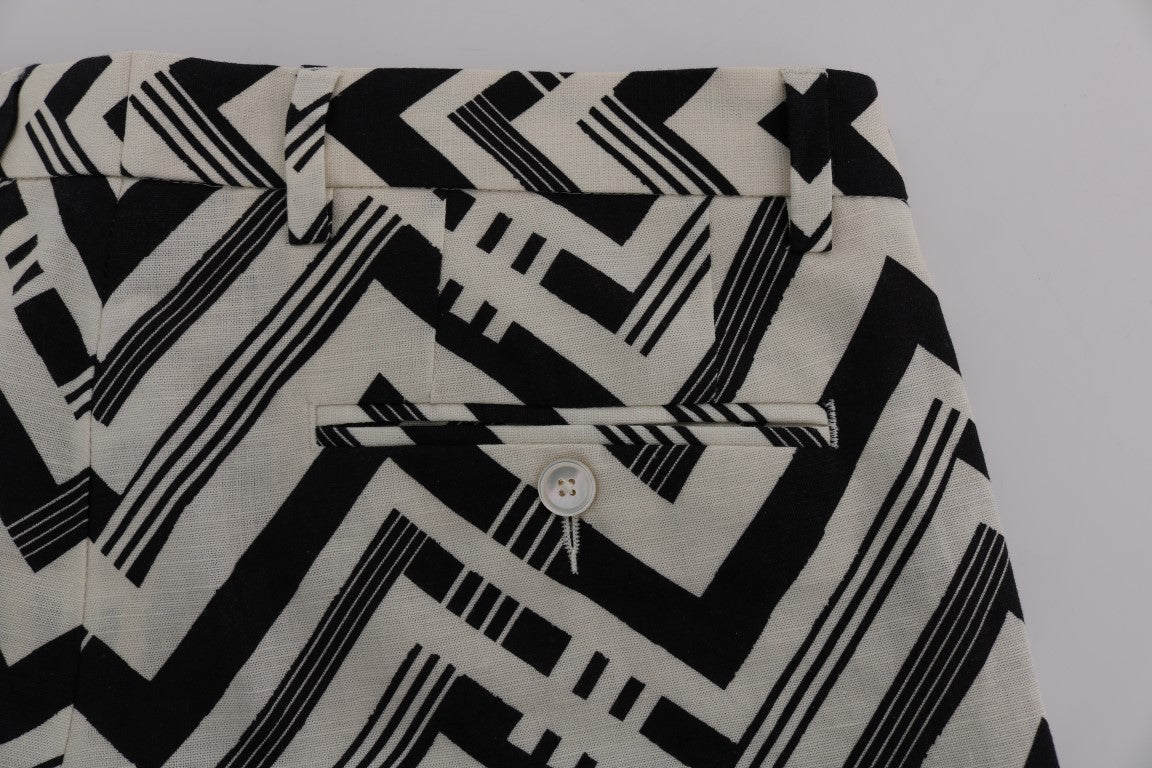 Dolce & Gabbana White Black Striped Cotton Linen Men's Shorts