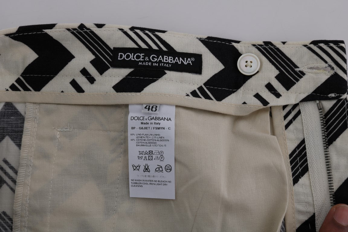 Dolce & Gabbana White Black Striped Cotton Linen Men's Shorts