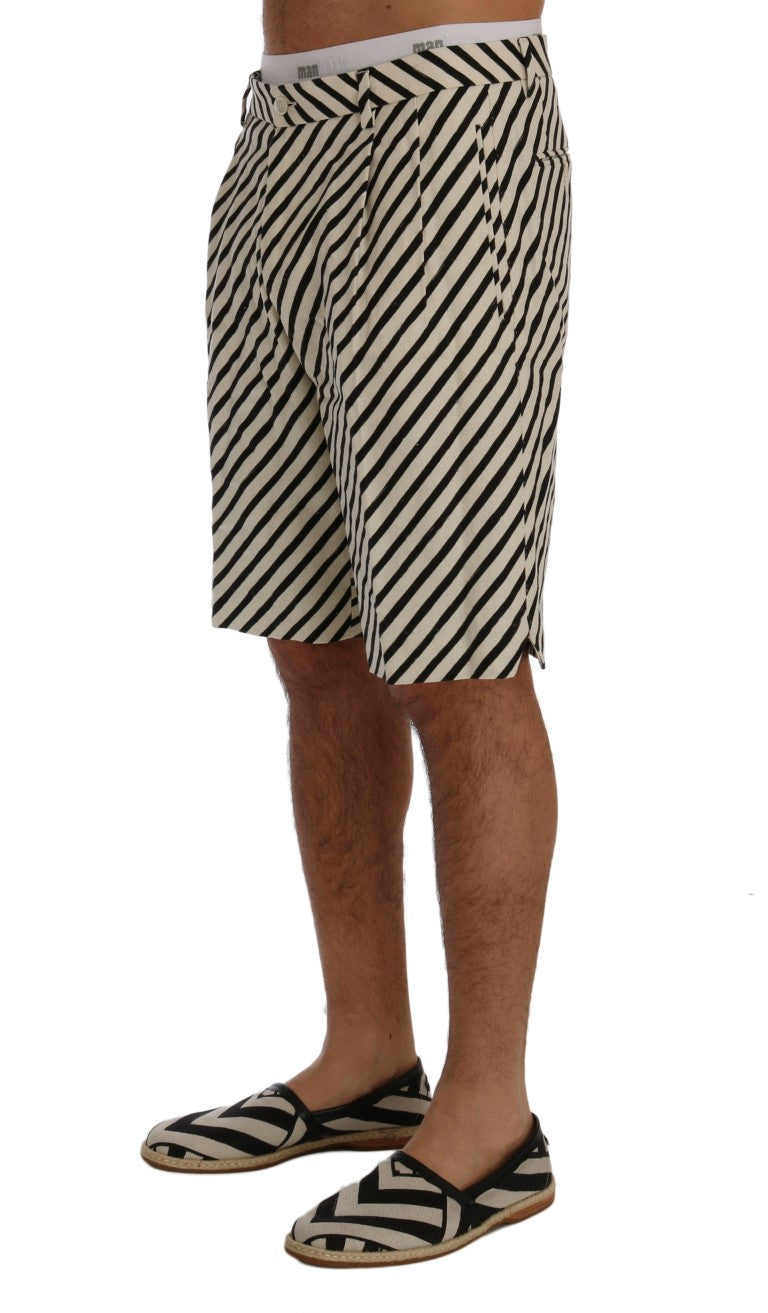 Dolce & Gabbana White Black Striped Hemp Casual Men's Shorts