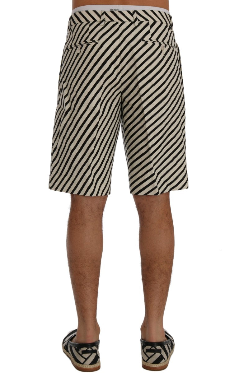 Dolce & Gabbana White Black Striped Hemp Casual Men's Shorts