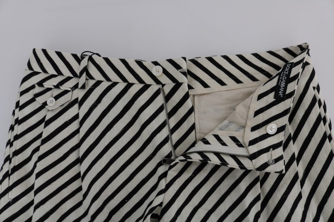 Dolce & Gabbana White Black Striped Hemp Casual Men's Shorts