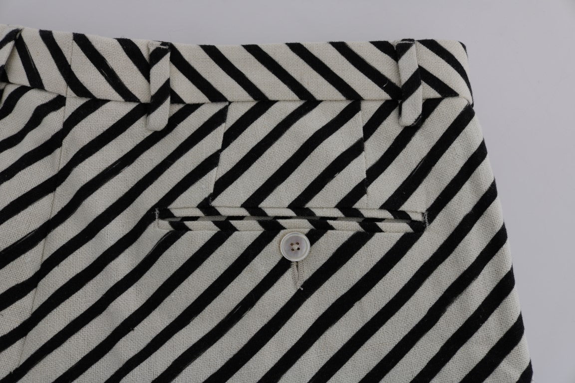 Dolce & Gabbana White Black Striped Hemp Casual Men's Shorts