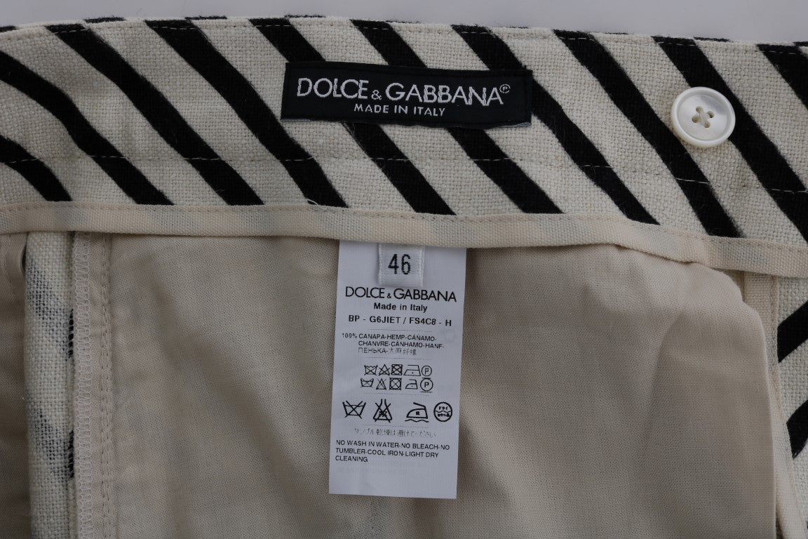 Dolce & Gabbana White Black Striped Hemp Casual Men's Shorts