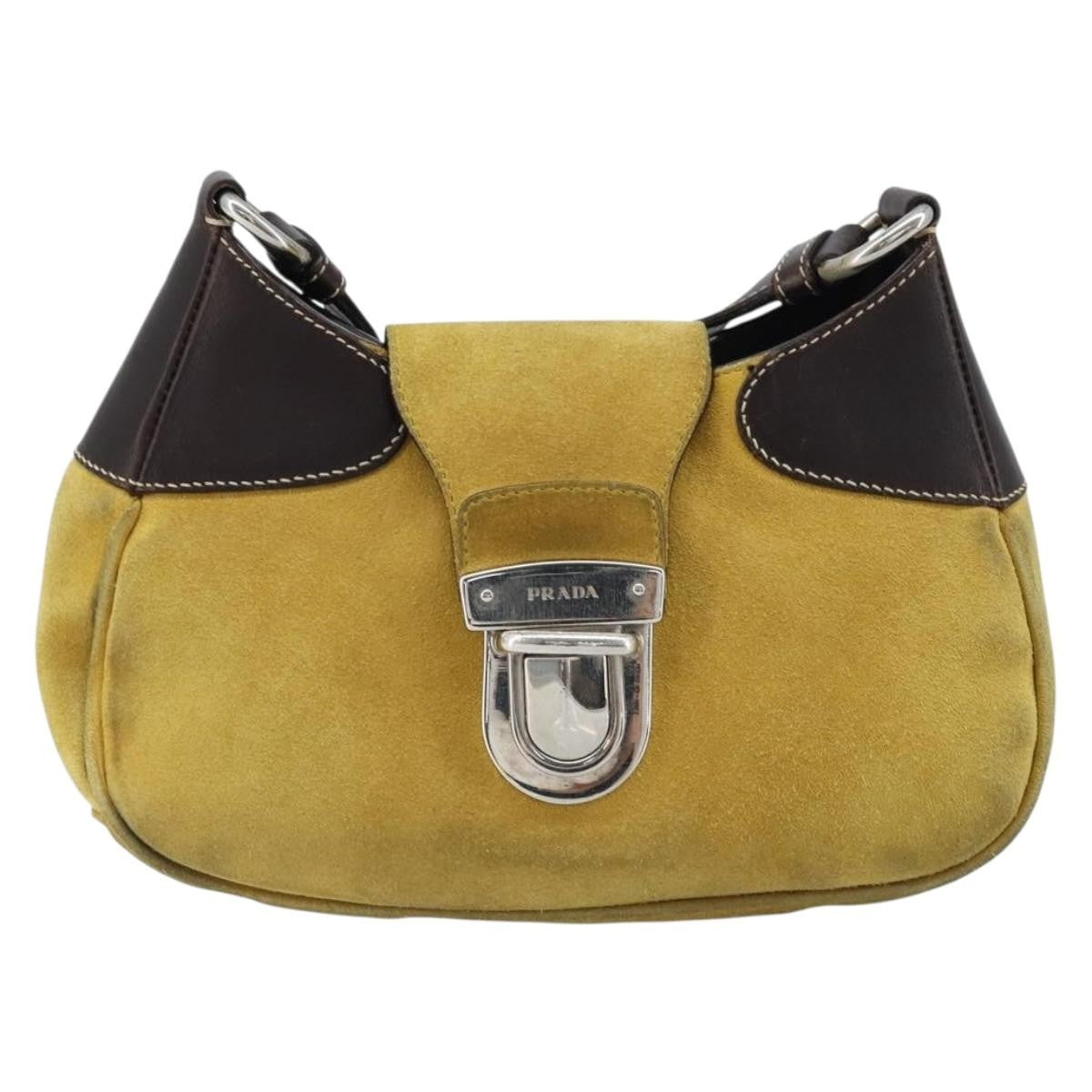 Prada Push Lock Flap Satchel Suede Yellow Suede Shoulder Bag Bag (Pre-Owned)