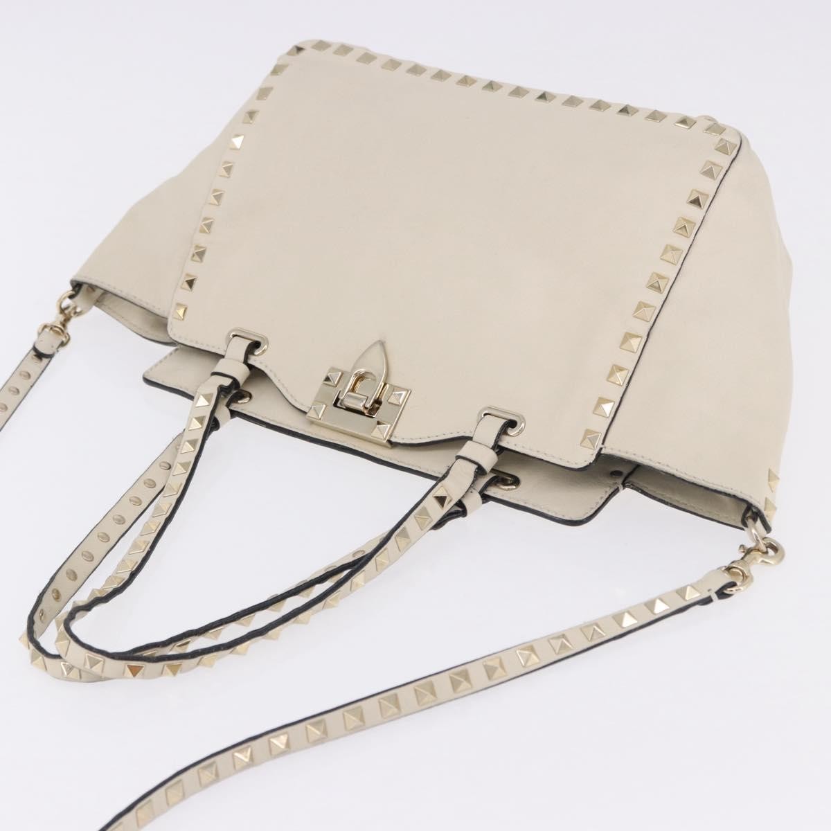 Valentino Garavani Rockstud Tote Soft Leather White Leather Tote Bag Bag (Pre-Owned)