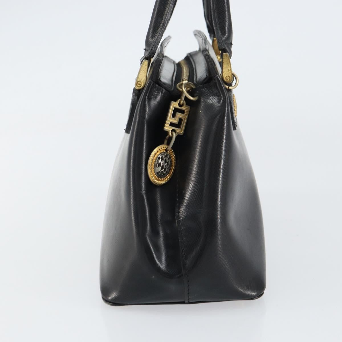 Versace Vintage Leather Black Leather Handbag (Pre-Owned)