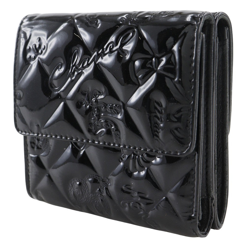Chanel Bi-Fold Quilted Patent Black Patent_Leather Wallets Accessory (Pre-Owned)