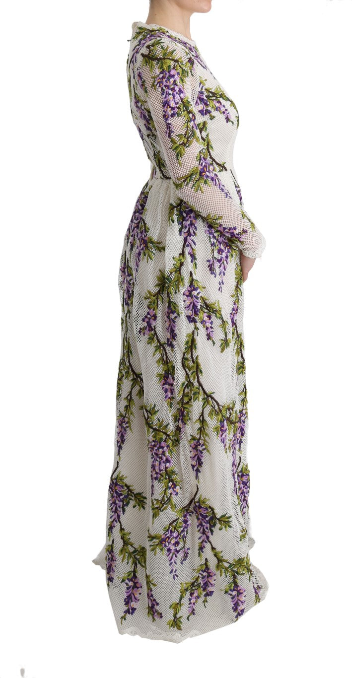 Dolce & Gabbana White Floral Embroidered Maxi Women's Dress
