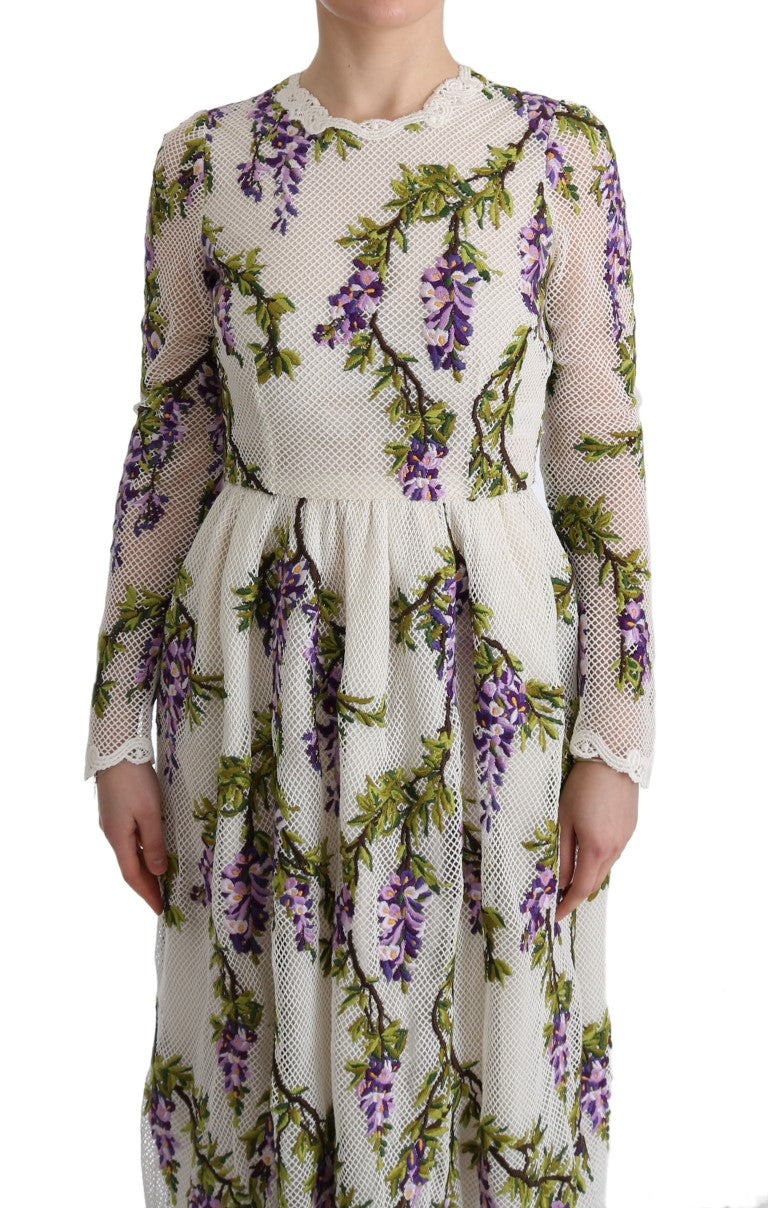 Dolce & Gabbana White Floral Embroidered Maxi Women's Dress