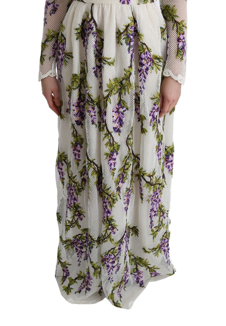 Dolce & Gabbana White Floral Embroidered Maxi Women's Dress