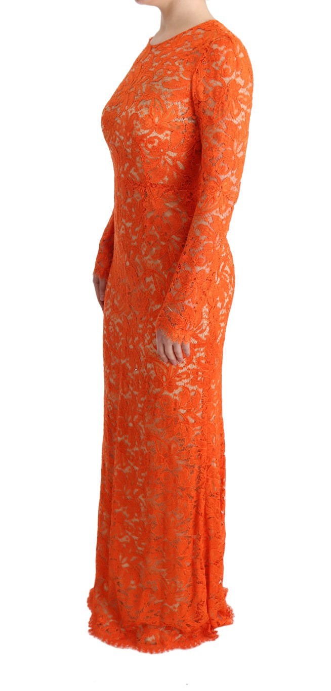 Dolce & Gabbana Orange Floral Ricamo Sheath Long Women's Dress