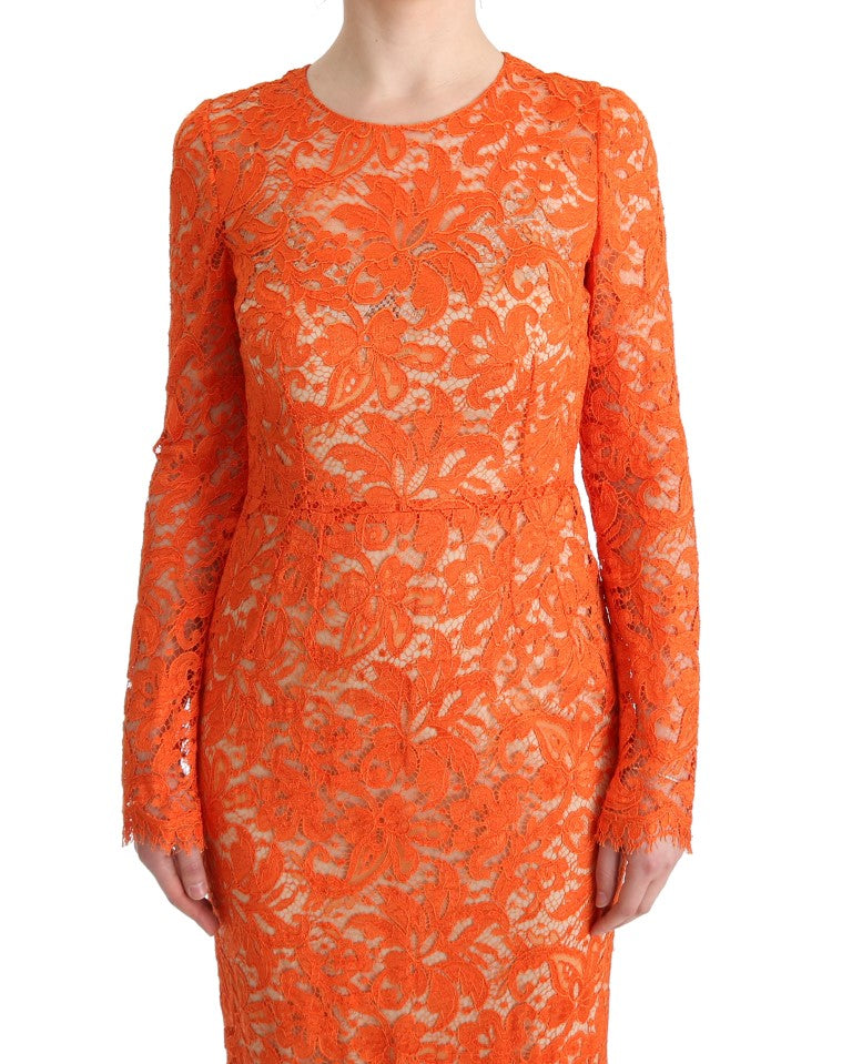 Dolce & Gabbana Orange Floral Ricamo Sheath Long Women's Dress