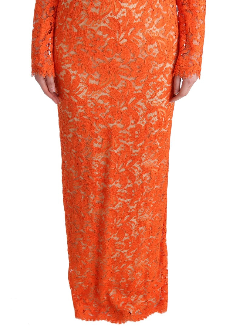 Dolce & Gabbana Orange Floral Ricamo Sheath Long Women's Dress