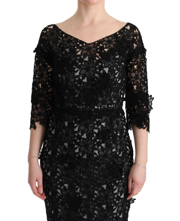 Dolce & Gabbana Black Cotton Silk Floral Long Women's Dress