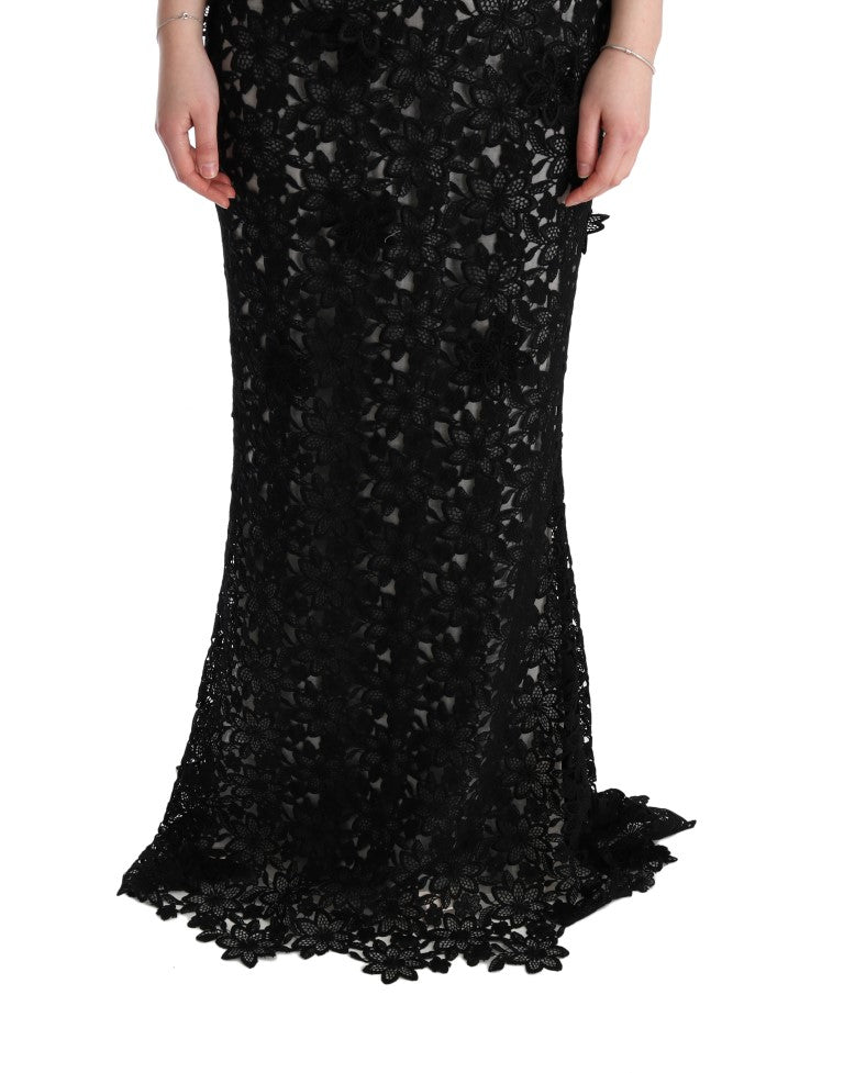 Dolce & Gabbana Black Cotton Silk Floral Long Women's Dress