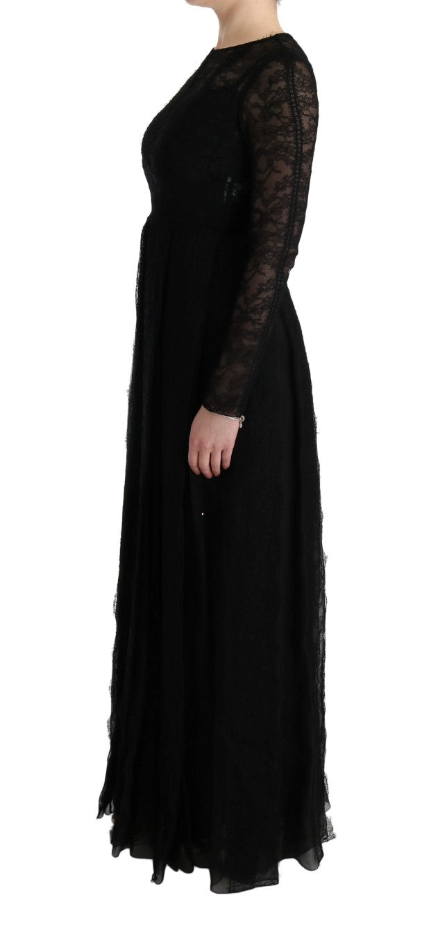 Dolce & Gabbana Black Floral Lace Sheath Silk Women's Dress