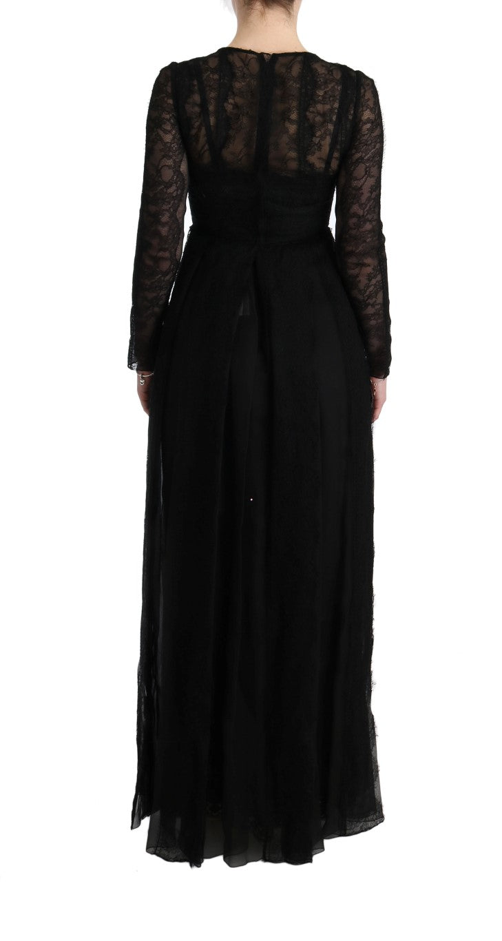 Dolce & Gabbana Black Floral Lace Sheath Silk Women's Dress