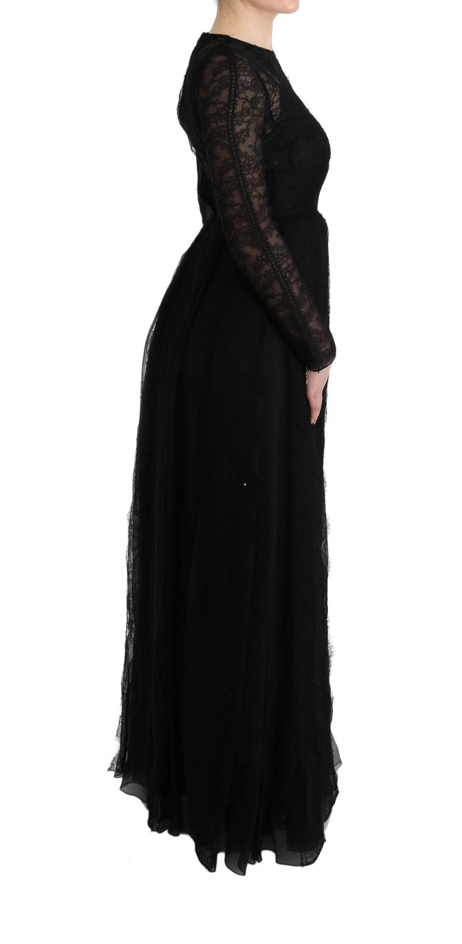 Dolce & Gabbana Black Floral Lace Sheath Silk Women's Dress