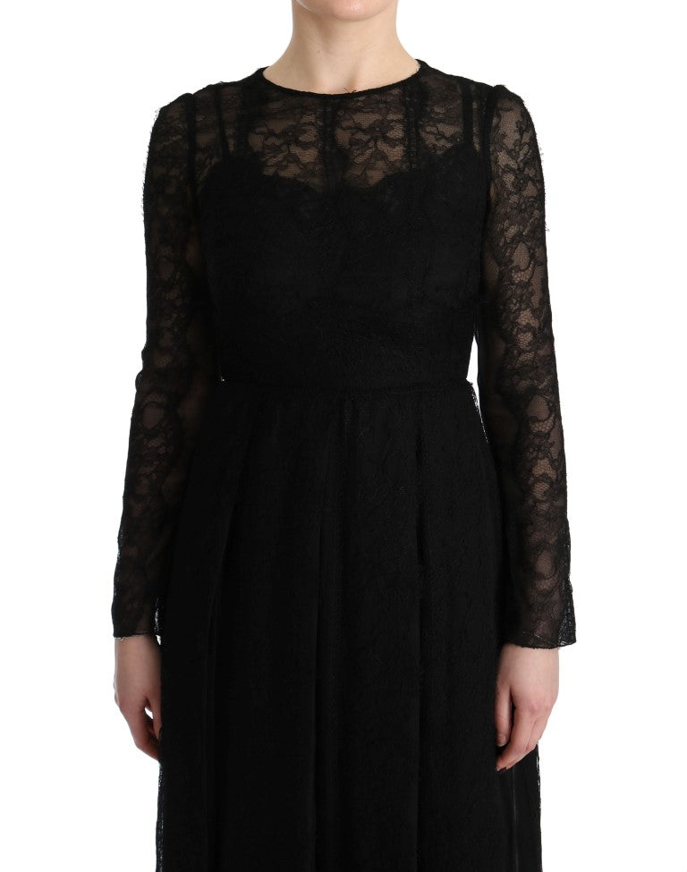 Dolce & Gabbana Black Floral Lace Sheath Silk Women's Dress