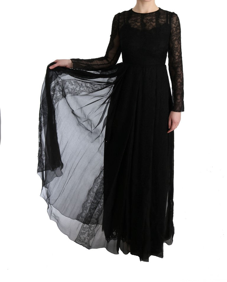 Dolce & Gabbana Black Floral Lace Sheath Silk Women's Dress