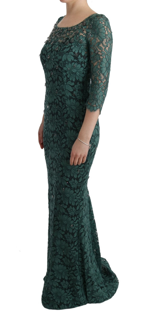 Dolce & Gabbana Green Floral Crystal Ricamo Sheath Women's Dress