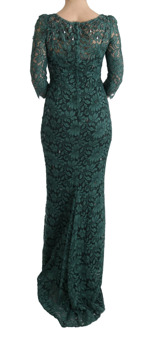 Dolce & Gabbana Green Floral Crystal Ricamo Sheath Women's Dress